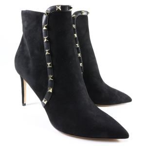 85mm Classic rockstud black Gold Spike Studded suede boots d050